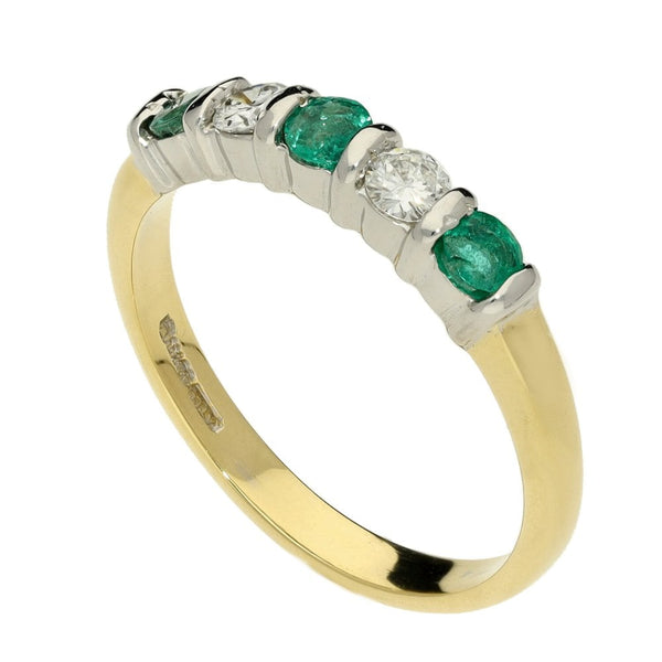 Ladies 18ct Yellow Gold Diamond & Emerald Half Eternity Ring