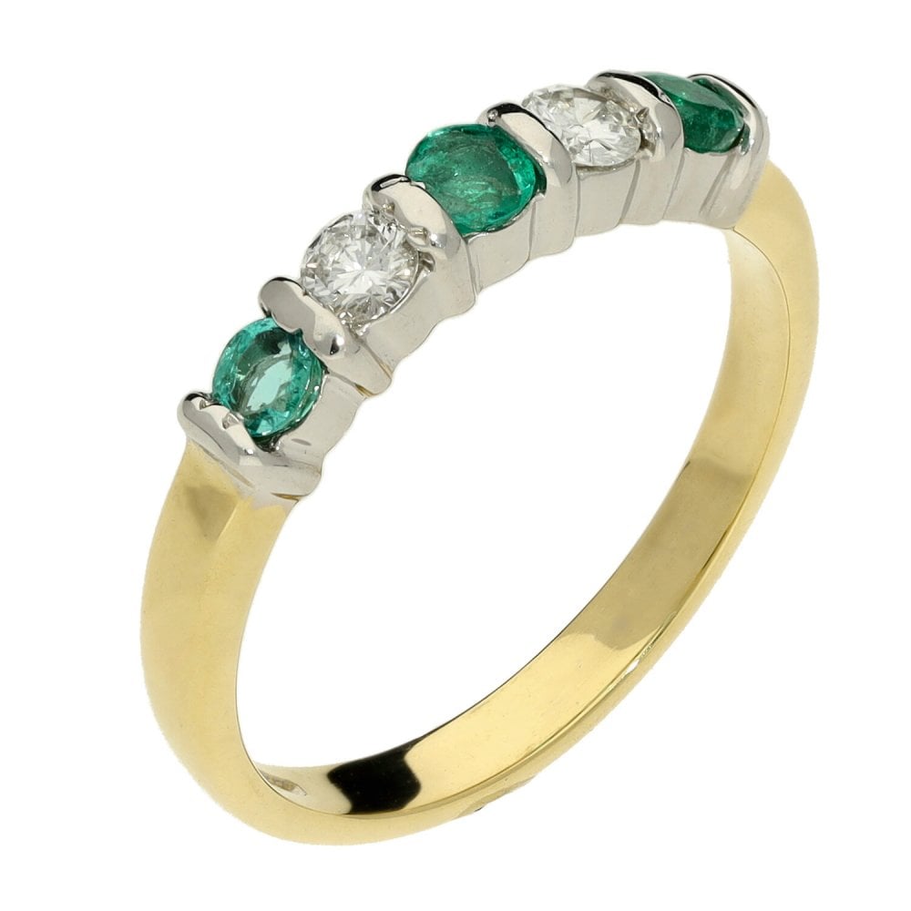 Ladies 18ct Yellow Gold Diamond & Emerald Half Eternity Ring