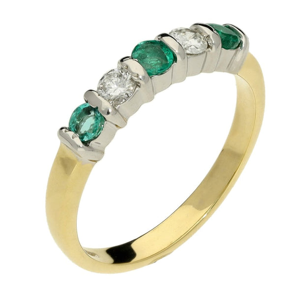 Ladies 18ct Yellow Gold Diamond & Emerald Half Eternity Ring