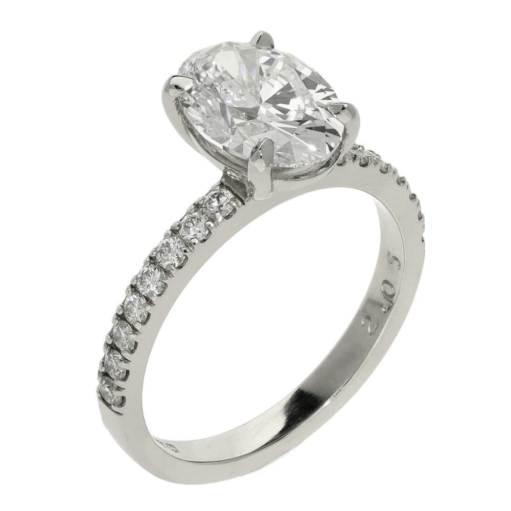 2.05ct Platinum Certified Oval Diamond Engagement Ring - D/VS2