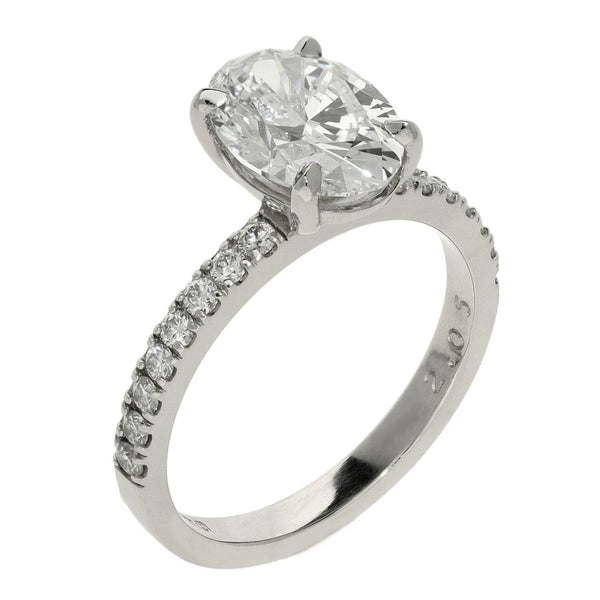 2.05ct Platinum Certified Oval Diamond Engagement Ring - D/VS2