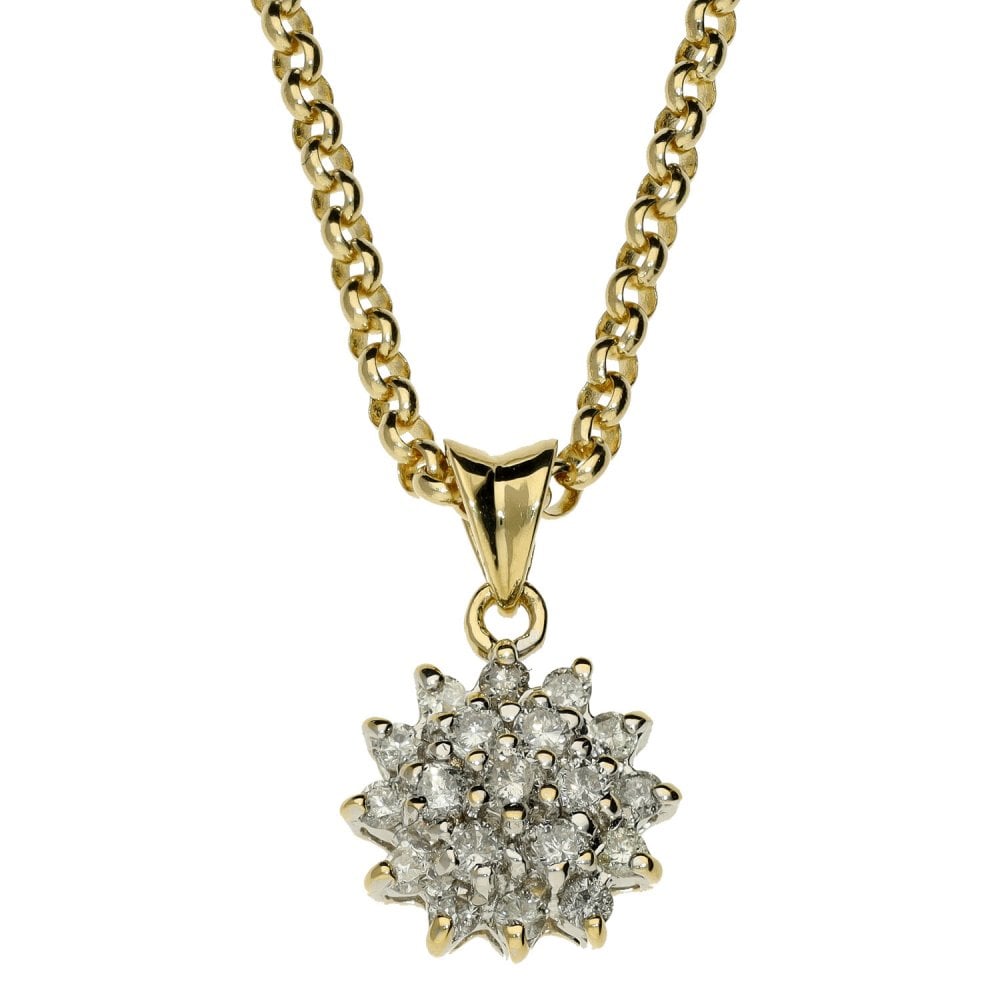Ladies 18ct Yellow Gold Diamond Cluster Pendant & 20" Chain