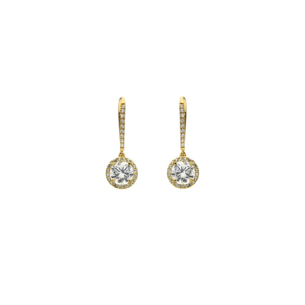 Ladies 9ct Yellow Gold Cubic Zirconia Halo Drop Earrings