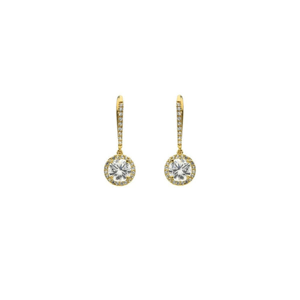 Ladies 9ct Yellow Gold Cubic Zirconia Halo Drop Earrings