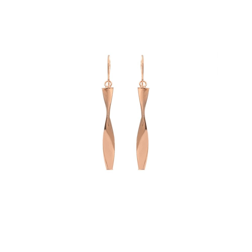 Ladies 9ct Rose Gold Twist Bar Drop Earrings