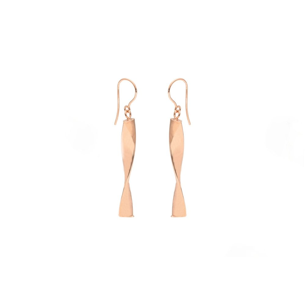 Ladies 9ct Rose Gold Twist Bar Drop Earrings