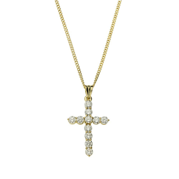 Ladies 18ct Yellow Gold Diamond Set Cross Pendant & 20" Chain