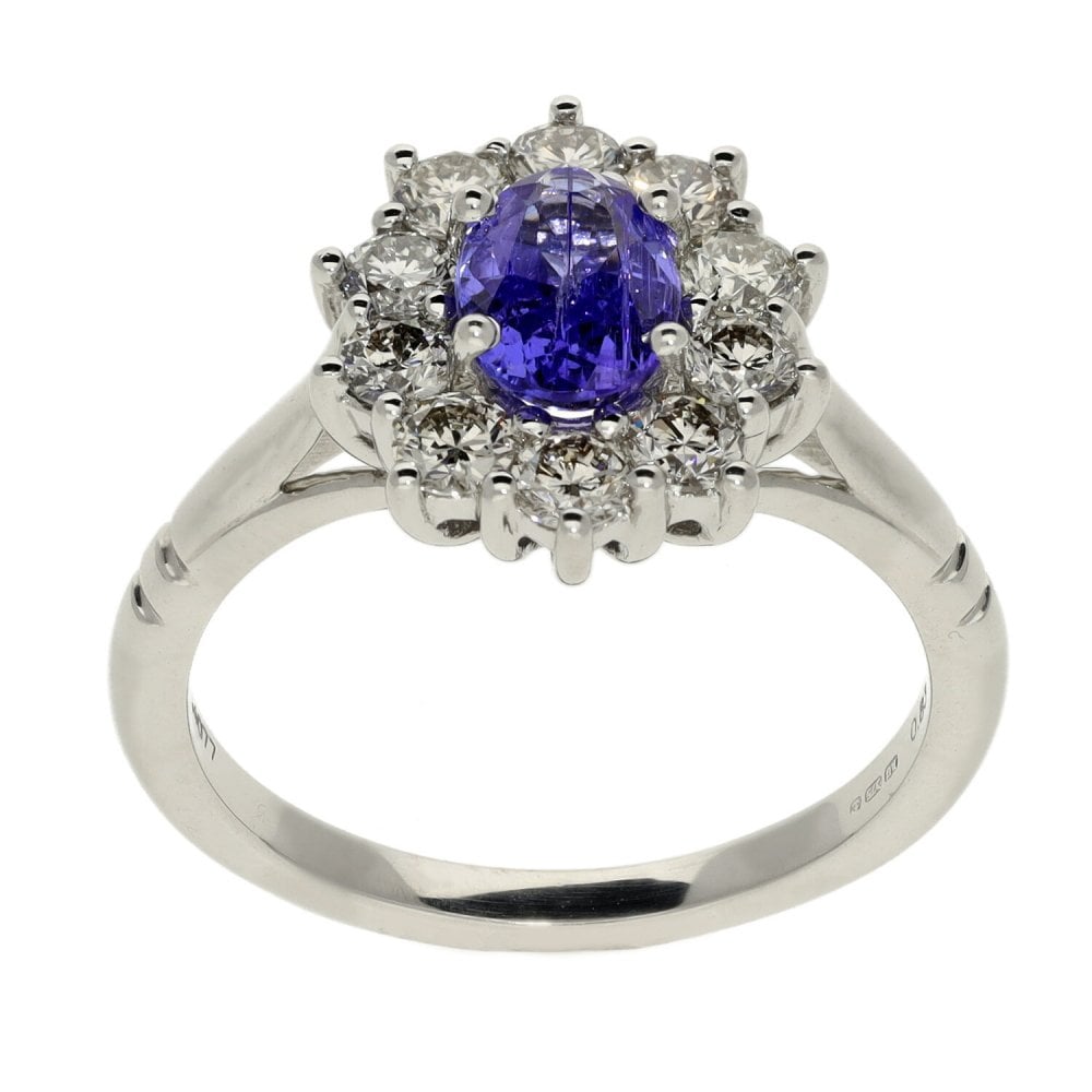 Ladies 9ct White Gold Diamond & Tanzanite Cluster Ring