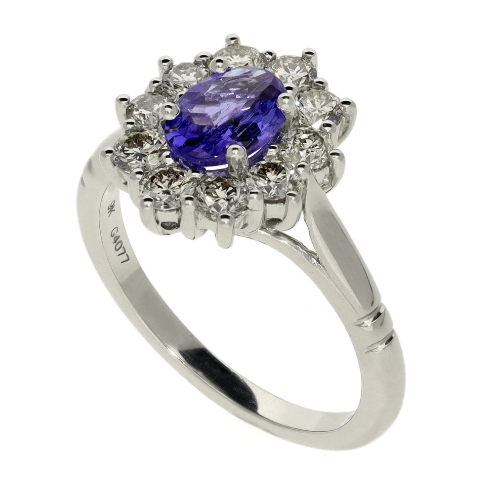 Ladies 9ct White Gold Diamond & Tanzanite Cluster Ring