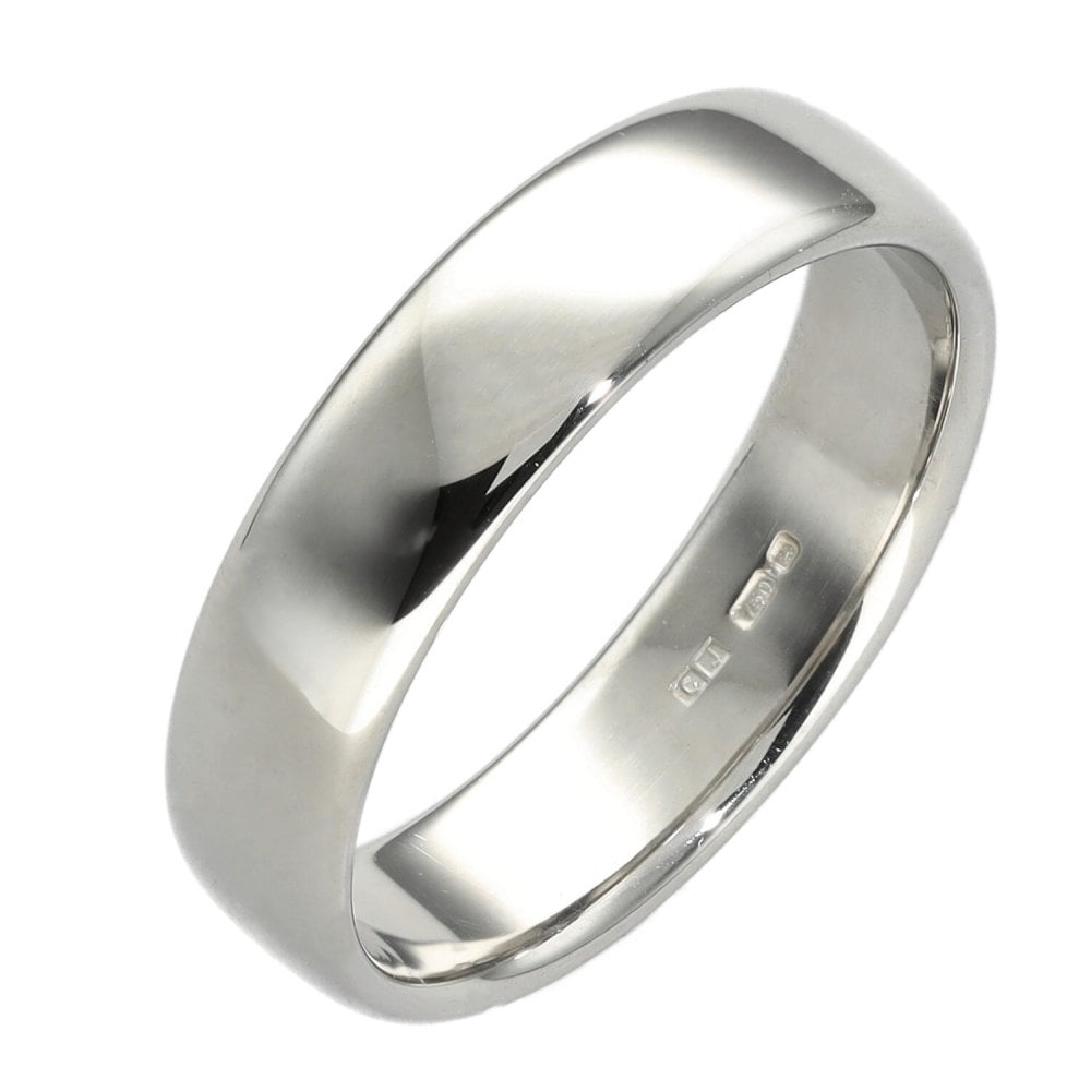 Ladies 18ct White Gold 5mm Wedding Band Ring - 5.8g - Size O