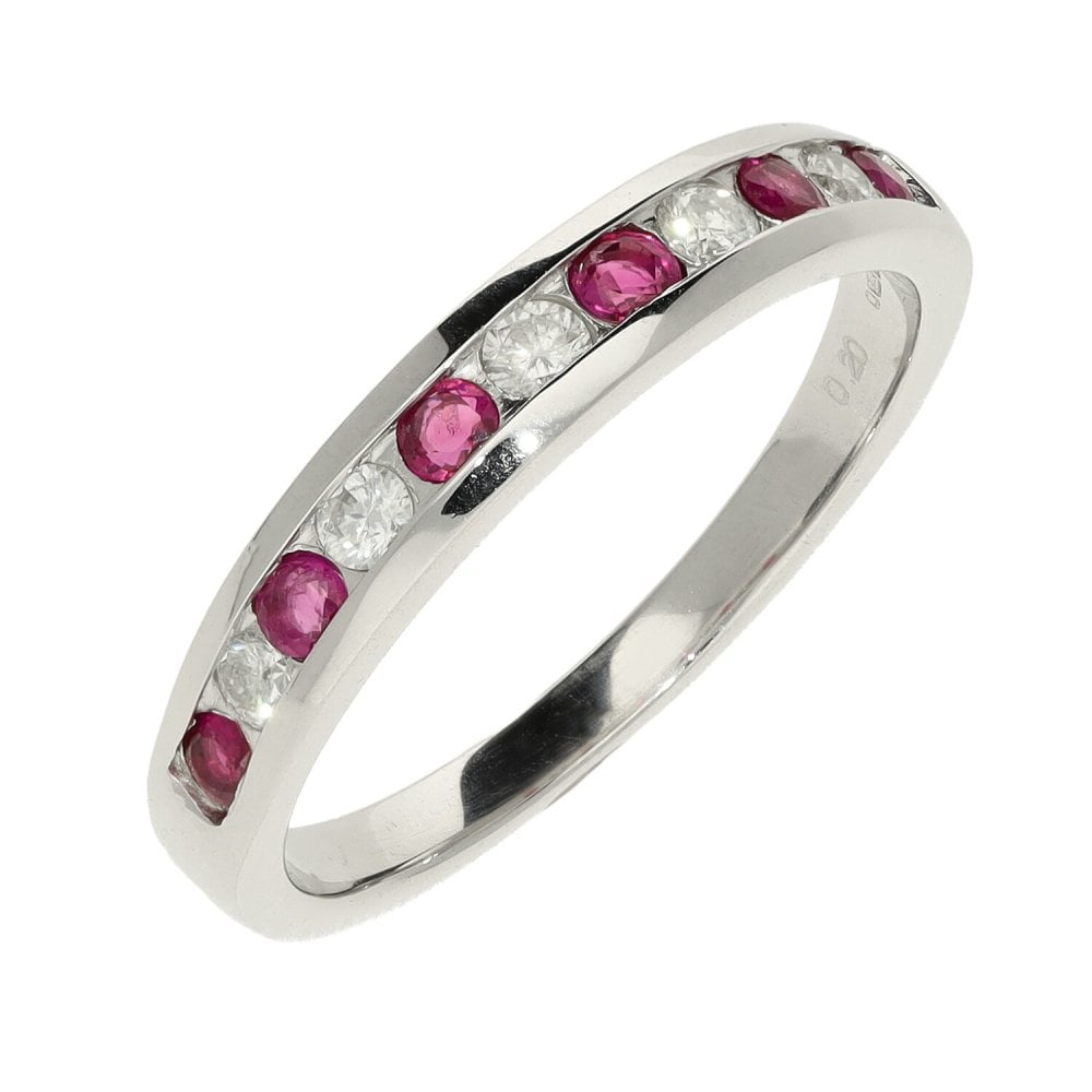 Ladies 9ct White Gold Diamond & Ruby Half Eternity Ring