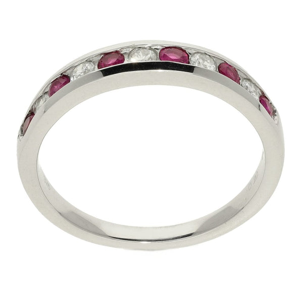 Ladies 9ct White Gold Diamond & Ruby Half Eternity Ring