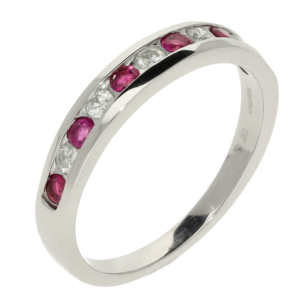 Ladies 9ct White Gold Diamond & Ruby Half Eternity Ring