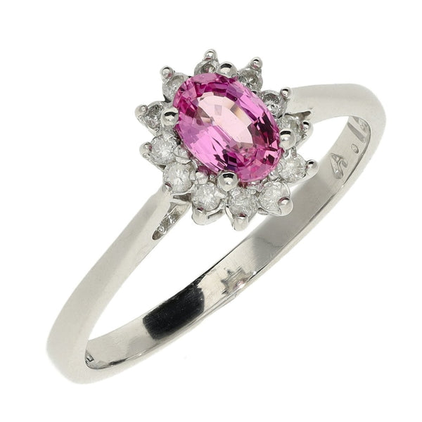 Ladies 9ct White Gold Diamond & Pink Sapphire Cluster Ring