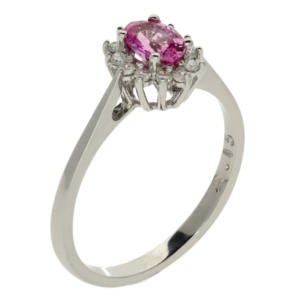Ladies 9ct White Gold Diamond & Pink Sapphire Cluster Ring