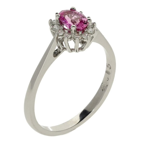 Ladies 9ct White Gold Diamond & Pink Sapphire Cluster Ring