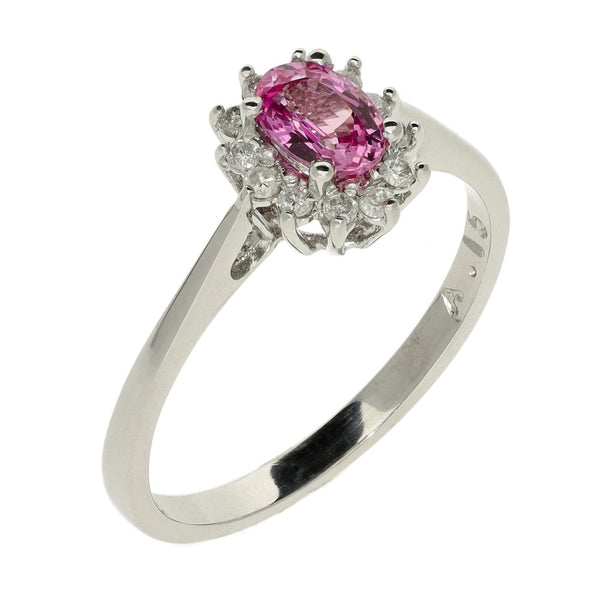 Ladies 9ct White Gold Diamond & Pink Sapphire Cluster Ring