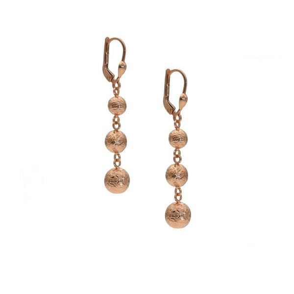 Ladies 9ct Rose Gold Graduated Ball Drop Earrings