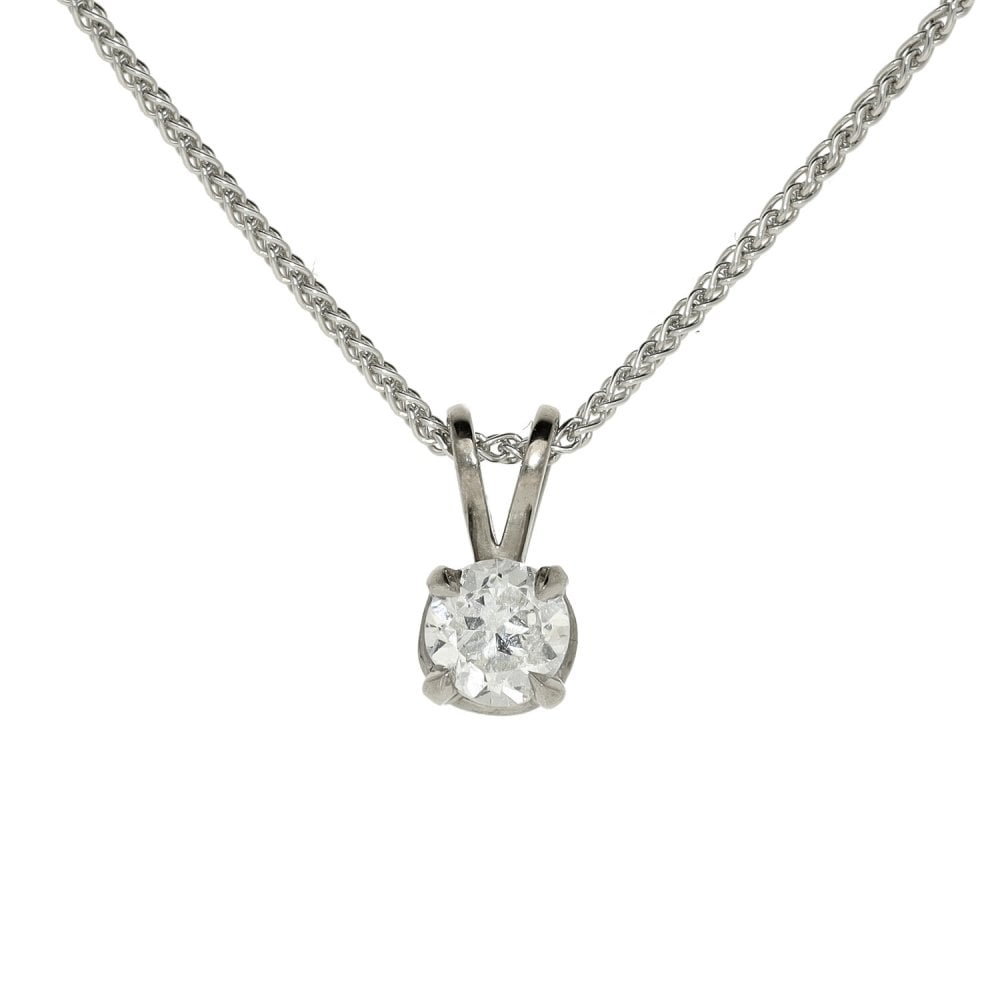 18ct White Gold Diamond Solitaire Pendant & Necklace - 0.40ct