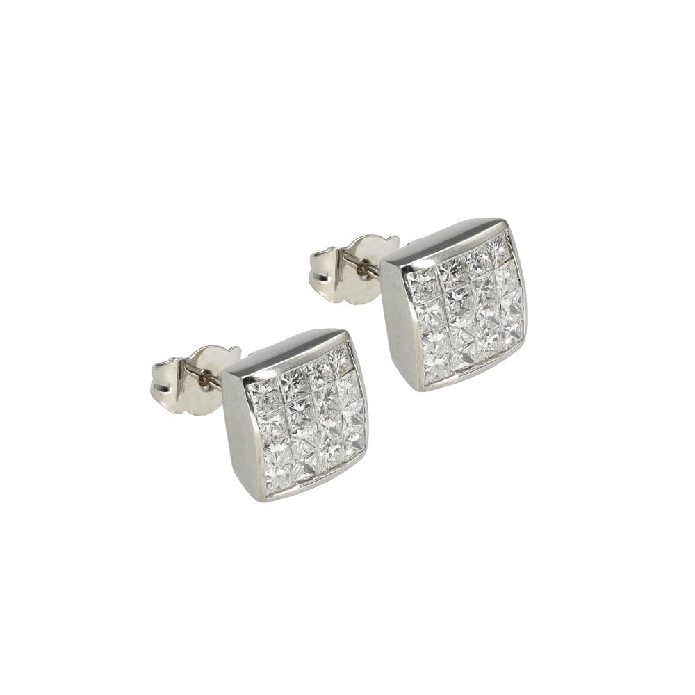 Ladies 18ct White Gold Diamond Cluster Stud Earring - 1.50ct