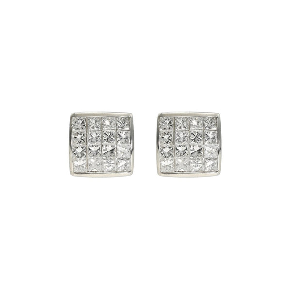 Ladies 18ct White Gold Diamond Cluster Stud Earring - 1.50ct