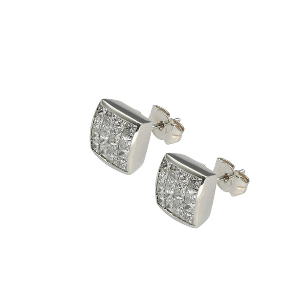 Ladies 18ct White Gold Diamond Cluster Stud Earring - 1.50ct