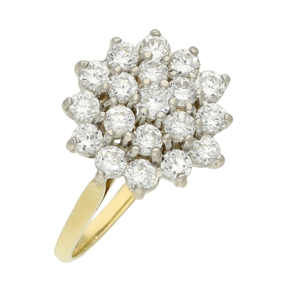 Ladies 9ct Yellow Gold Cubic Zirconia Cluster Ring - Size Q