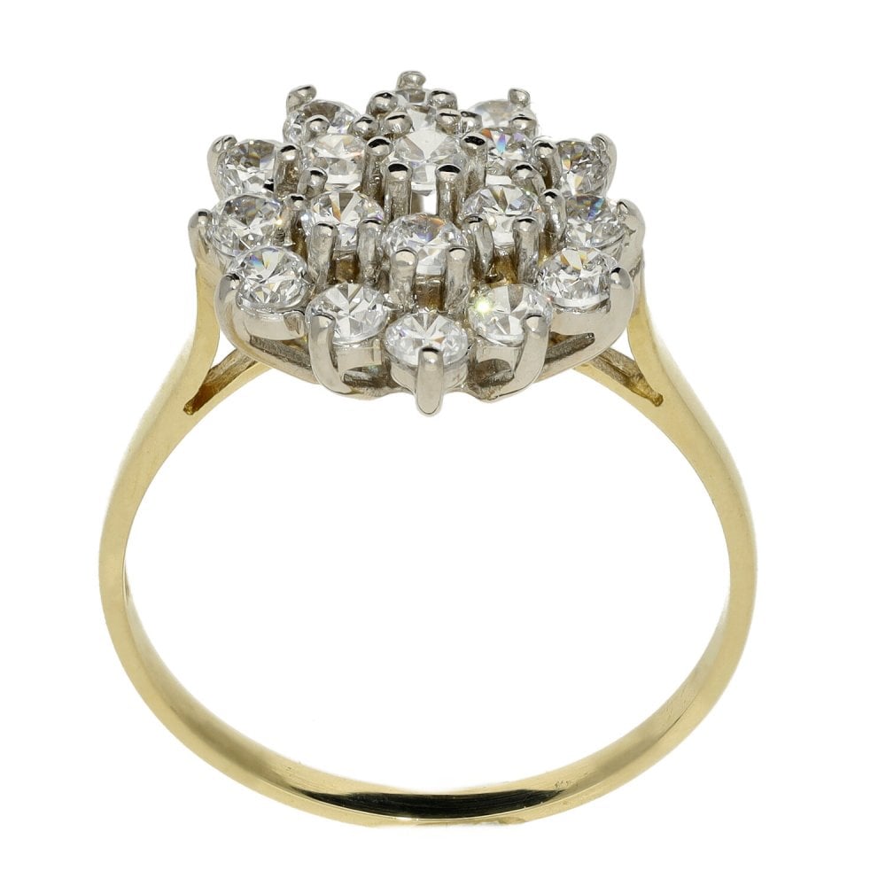 Ladies 9ct Yellow Gold Cubic Zirconia Cluster Ring - Size Q