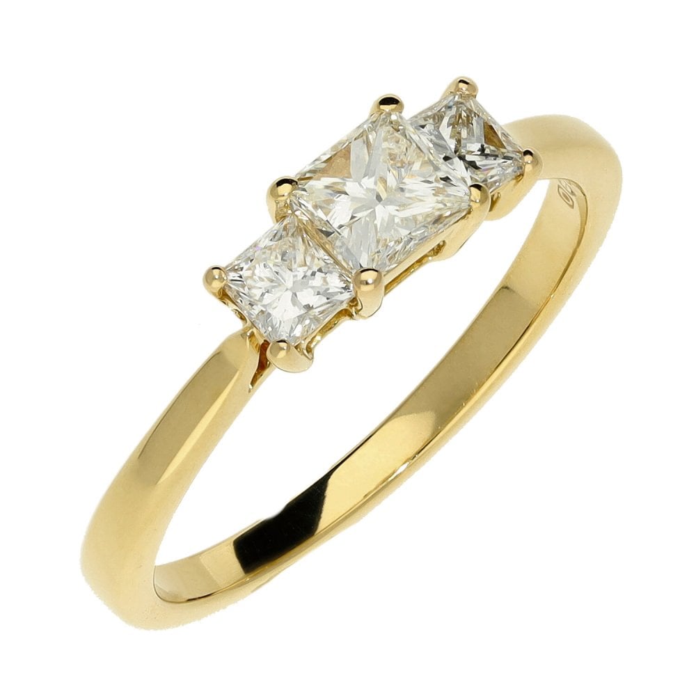 Ladies 18ct Yellow Gold Trilogy Princess Cut Diamond Ring