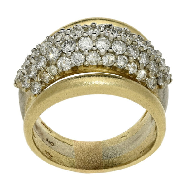 Ladies 9ct Yellow & White Gold Pave 1.50ct Diamond Set Ring