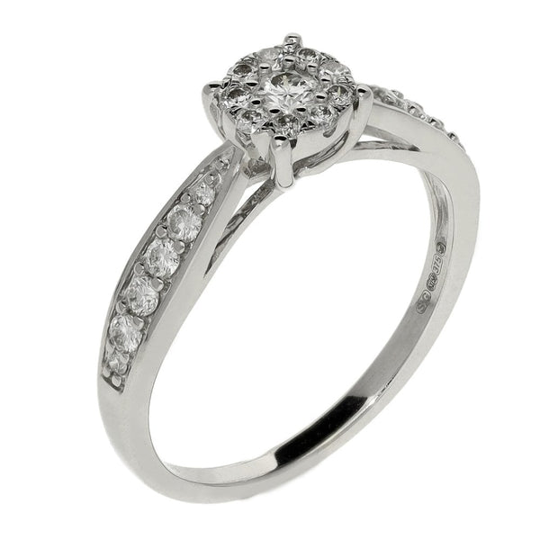 9ct White Gold Illusion Set Diamond Engagement Ring - 0.33ct