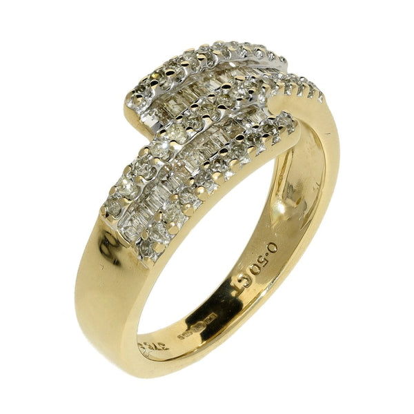 Ladies 9ct Yellow Gold Diamond Cross Over Ring - 0.50ct