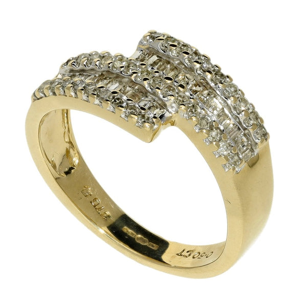 Ladies 9ct Yellow Gold Diamond Cross Over Ring - 0.50ct