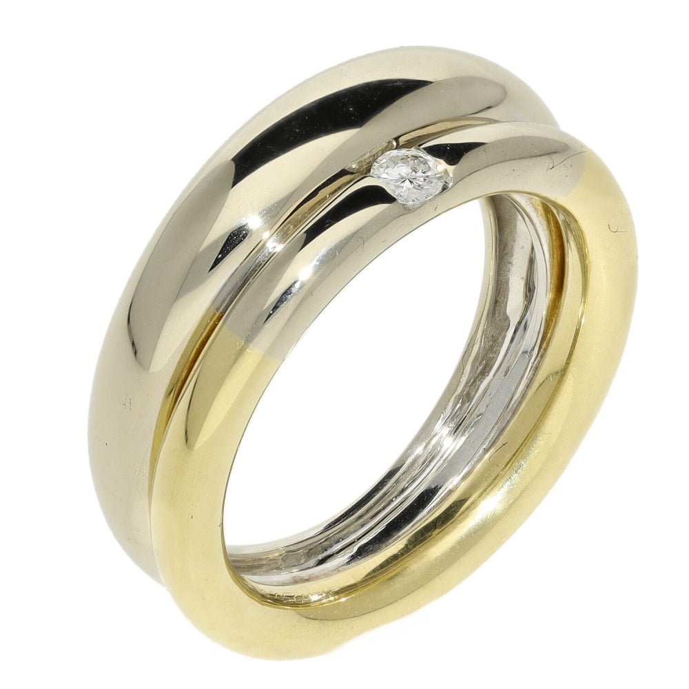 18ct Yellow & White Gold Diamond Set Double Band - Size L