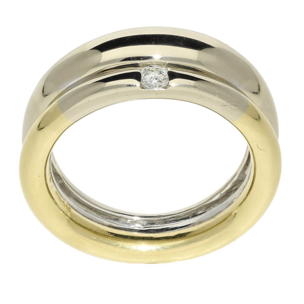 18ct Yellow & White Gold Diamond Set Double Band - Size L