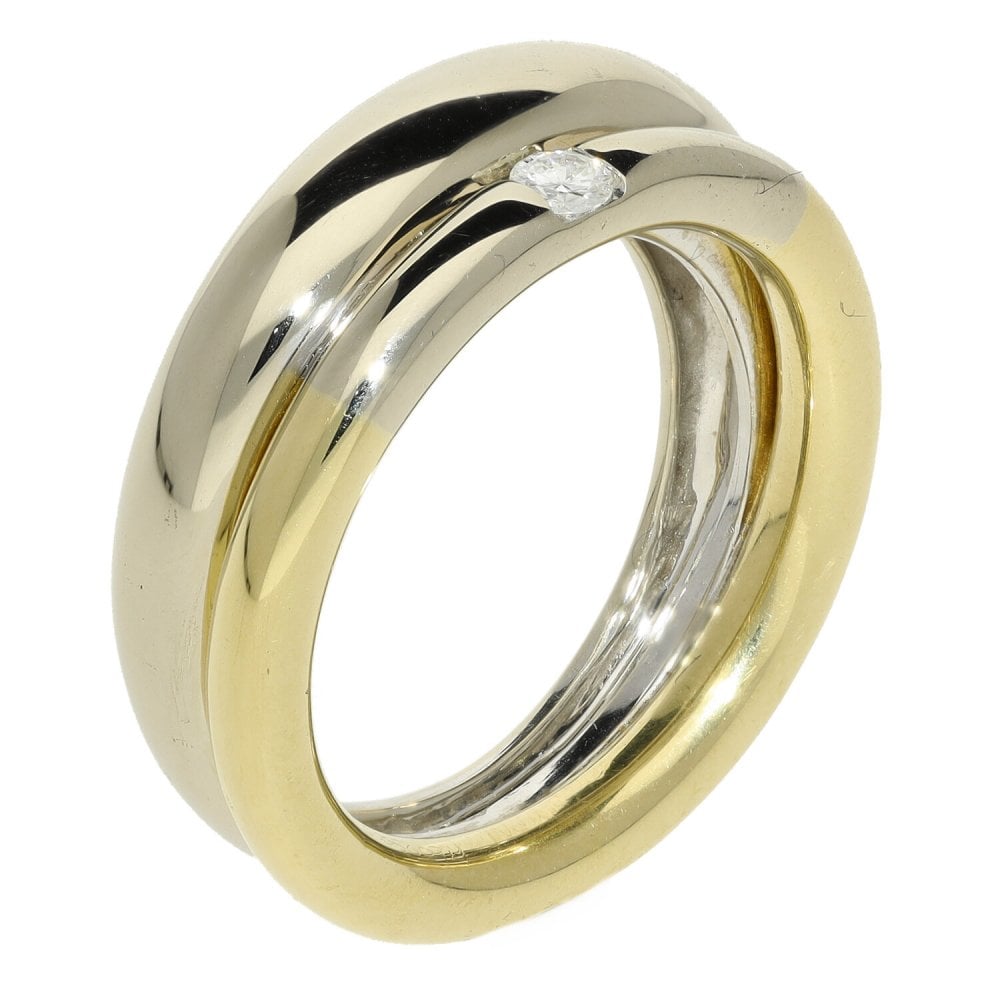 18ct Yellow & White Gold Diamond Set Double Band - Size L