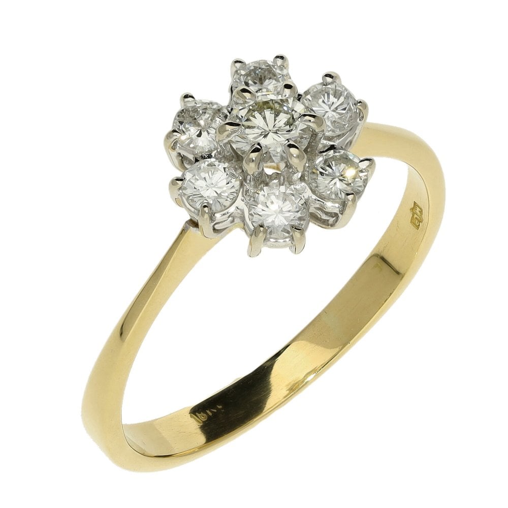 Ladies 18ct Yellow Gold 0.75ct Diamond Cluster Ring - Size Q