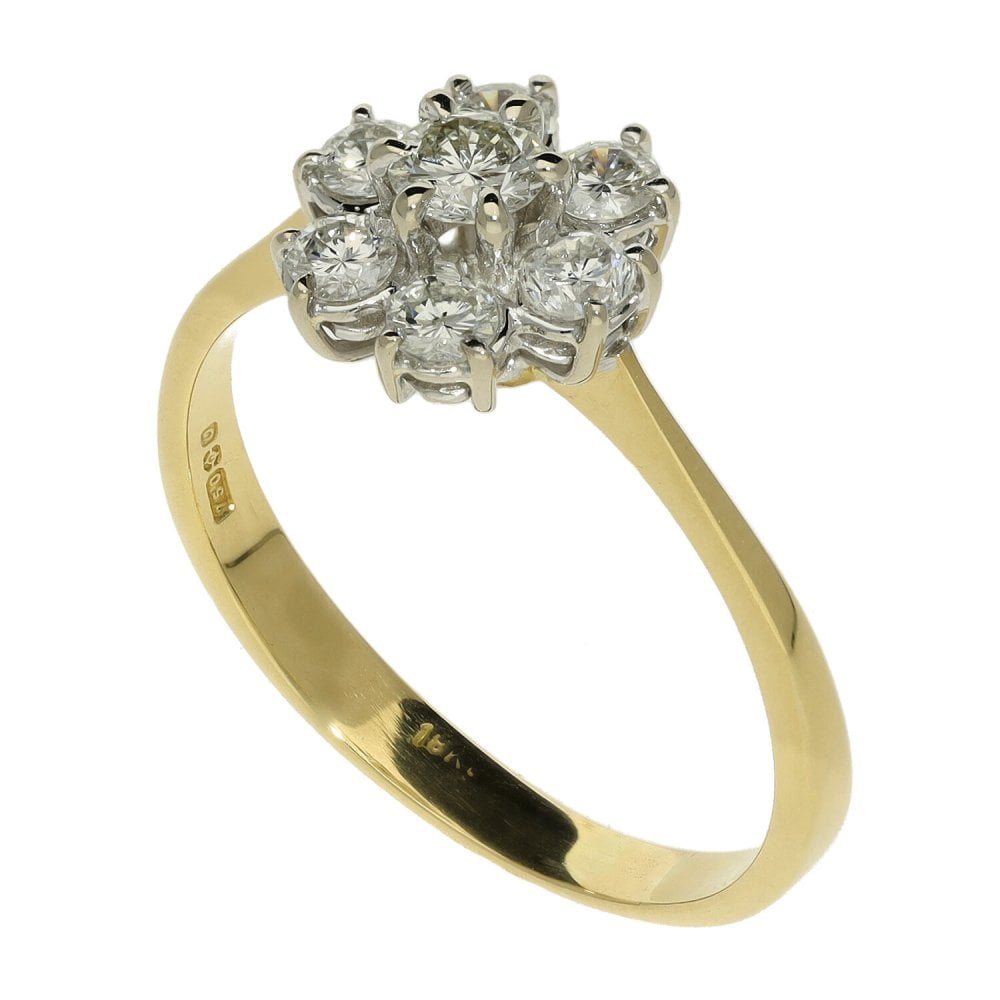 Ladies 18ct Yellow Gold 0.75ct Diamond Cluster Ring - Size Q