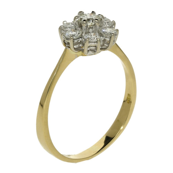 Ladies 18ct Yellow Gold 0.75ct Diamond Cluster Ring - Size Q