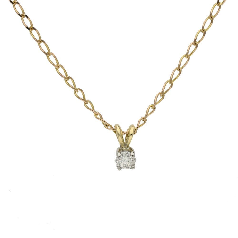 Ladies 9ct Yellow Gold 0.20ct Diamond Pendant & 18" Chain