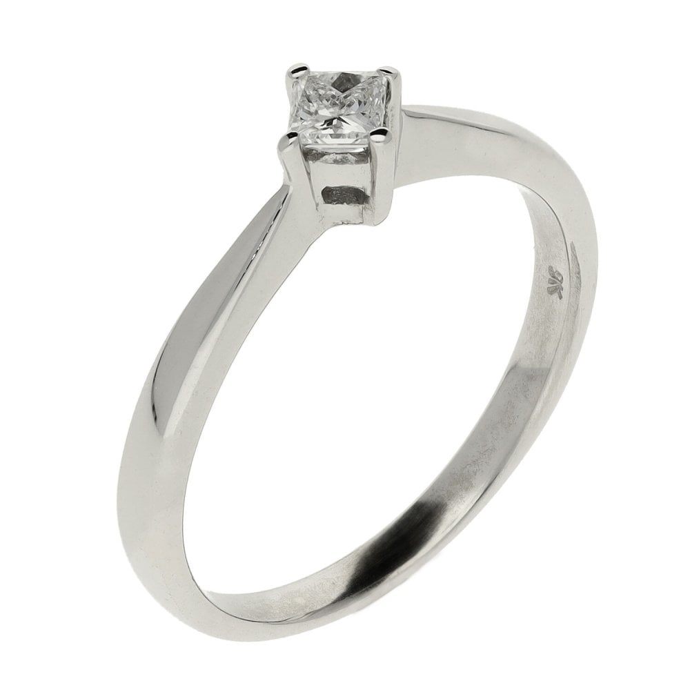 Ladies 9ct White Gold Princess Cut Diamond Engagement Ring