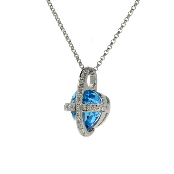 Ladies 9ct White Gold Topaz Pendant & 16" Belcher Chain