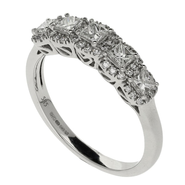 Ladies 14ct White Gold 0.75ct Five Stone Diamond Row Ring