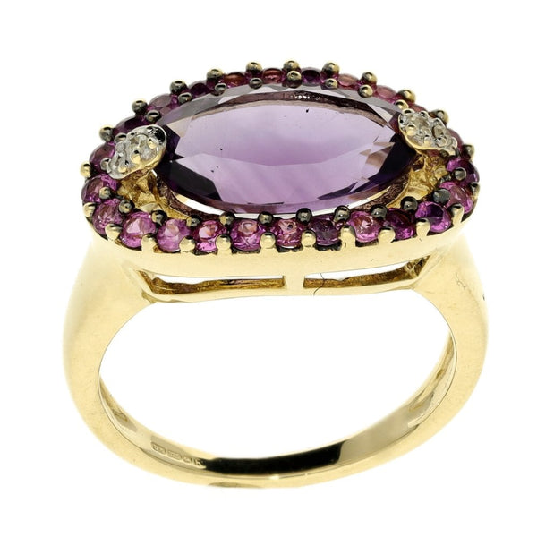 Ladies 9ct Yellow Gold Amethyst & Diamond Ring