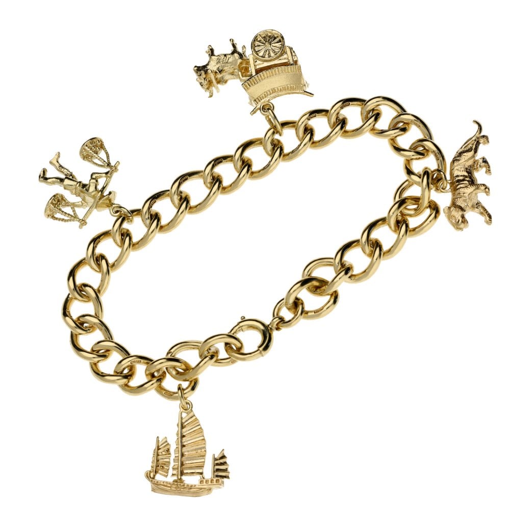 Ladies 9ct Yellow Gold Charm Bracelet - 38.0g