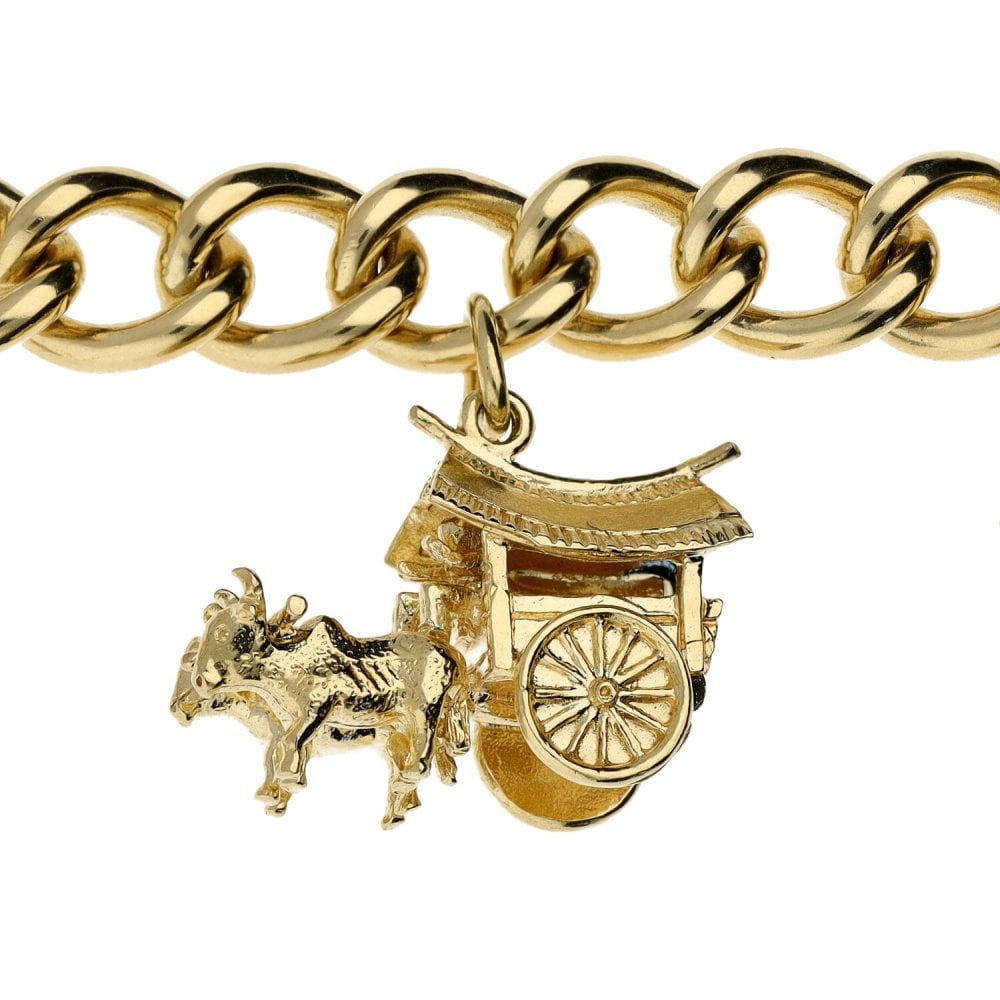Ladies 9ct Yellow Gold Charm Bracelet - 38.0g
