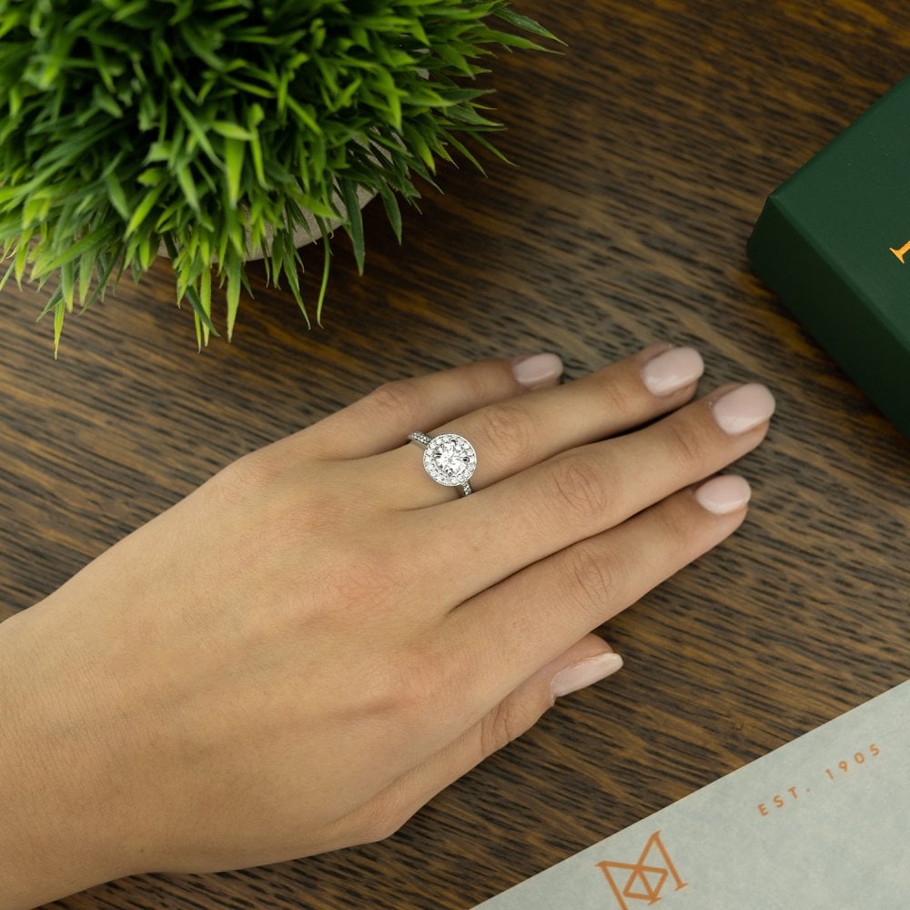 1.38ct White Gold Certified Diamond Halo Engagement Ring - D/VS1