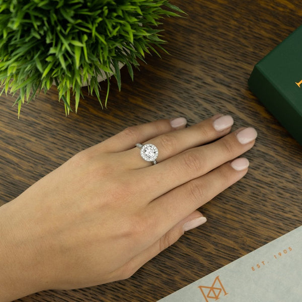 1.38ct White Gold Certified Diamond Halo Engagement Ring - D/VS1
