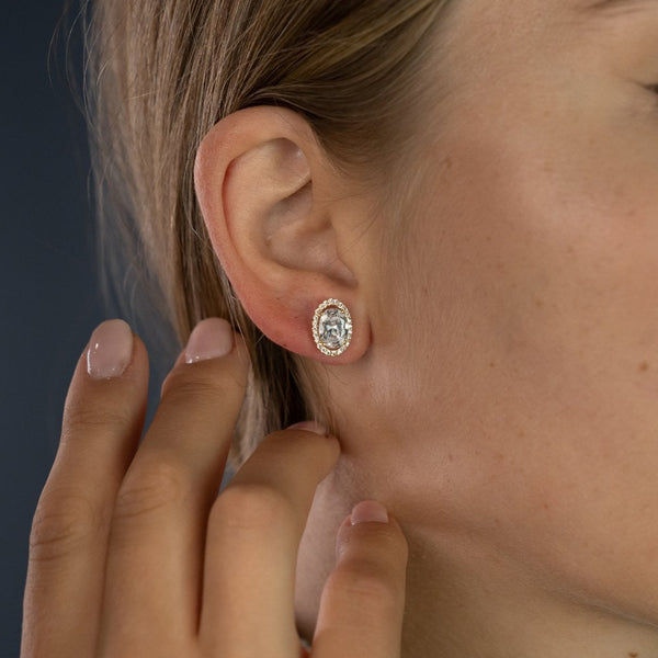 9ct Yellow Gold Oval Cluster Cubic Zirconia Stud Earrings
