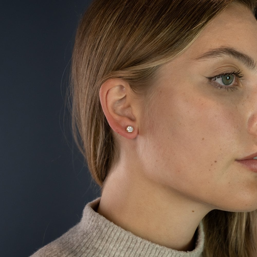 9ct Yellow Gold Round Cubic Zirconia Stud Earrings - 1.3g